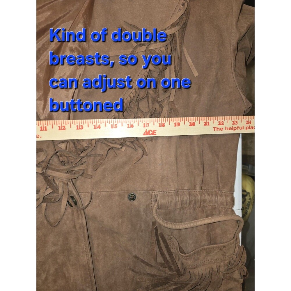 Leather Suede Jacket Womens SZ L Fringe Western Grunge Cowgirl WSpice Rustic - Picture 16 of 16